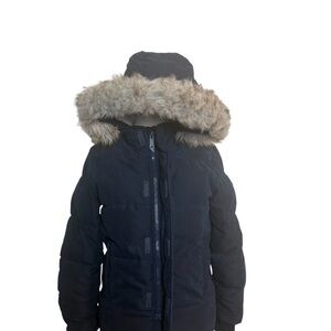 Abercrombie & Fitch Kids Hooded Faux Fur Trim Coat Navy Blue Boys 11/12